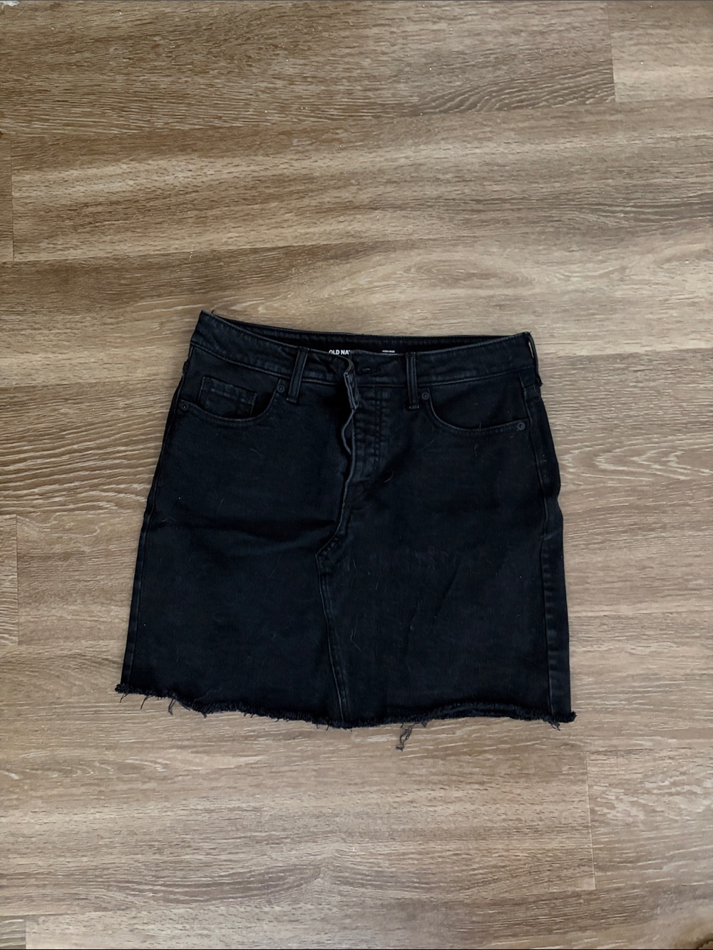 Old Navy Black Denim Raw Hem Mini Skirt